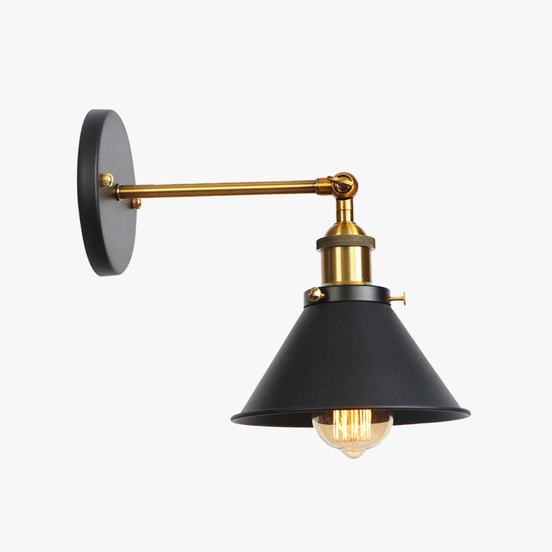 Brady Industrial Vintage Cone Metal Hanging Wall Lamp, Black/Gold/Silver