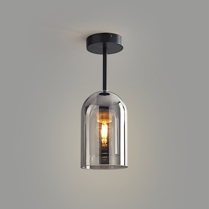 Sanna Modern Cylinder Semi-Flush Mount Clear Glass Ceiling Light, Cognac/Gray