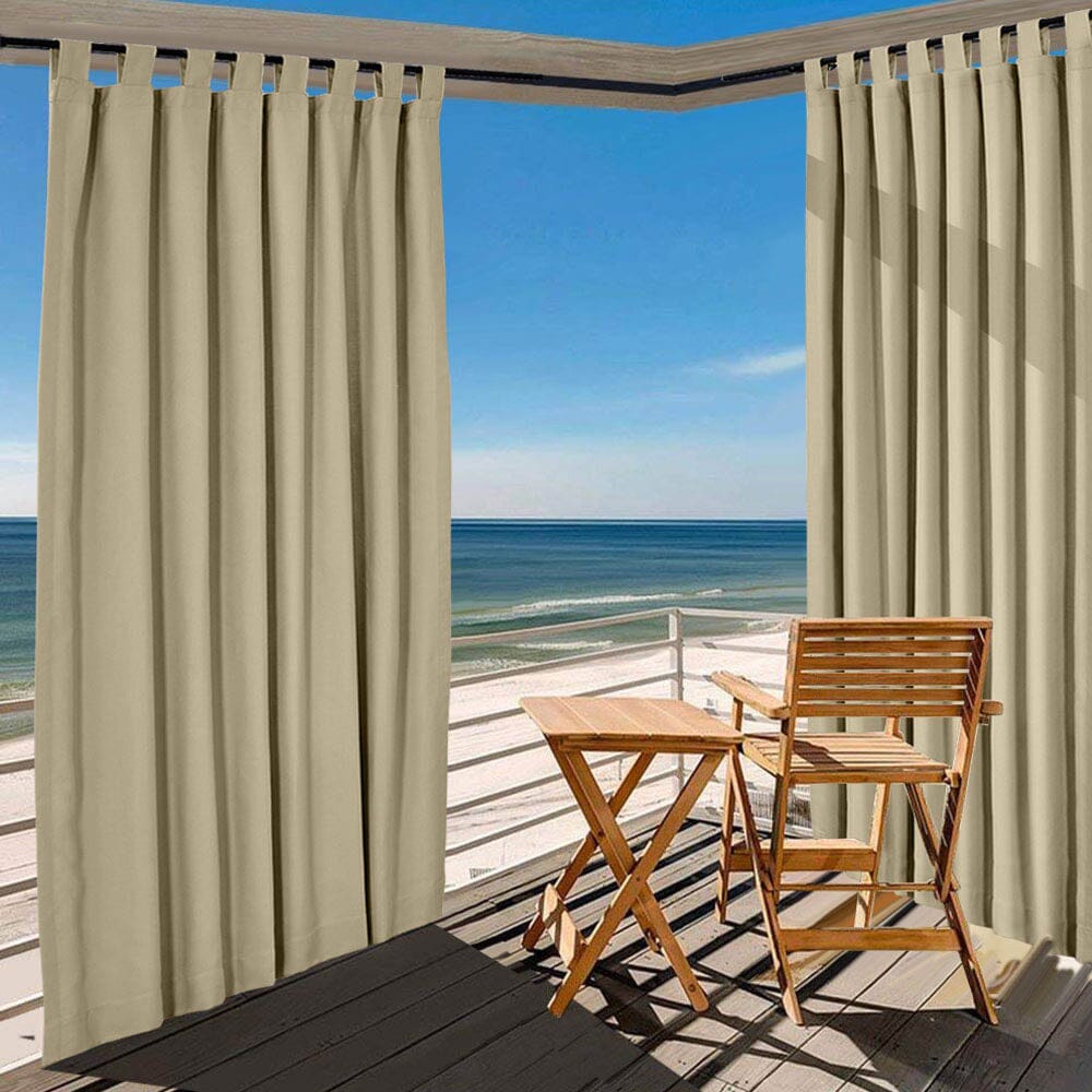 Sundown Design White Beige Canvas Outdoor Striped Curtain Eyelet