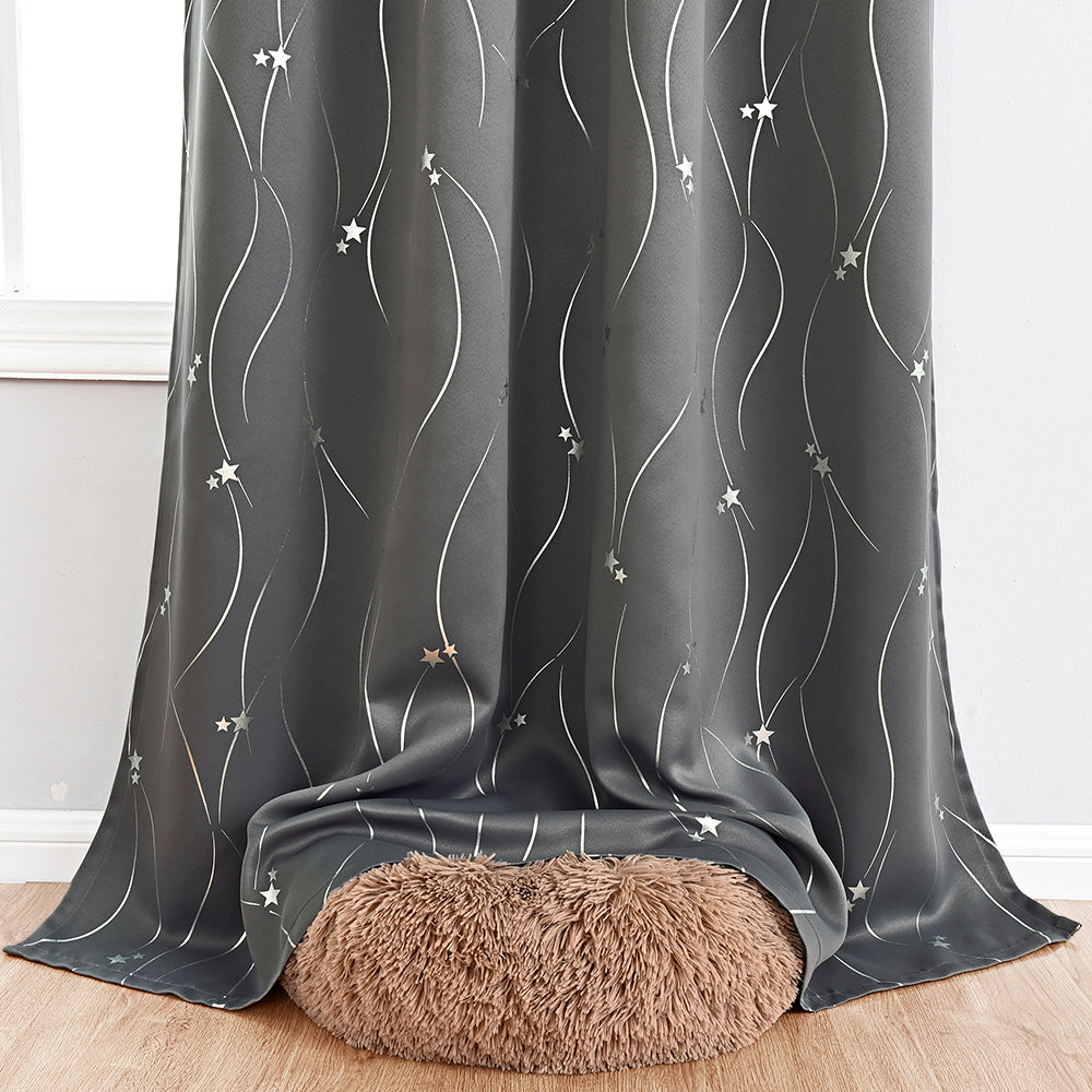 Modern Wavy Line and Star Pattern Thermal Blackout Curtain