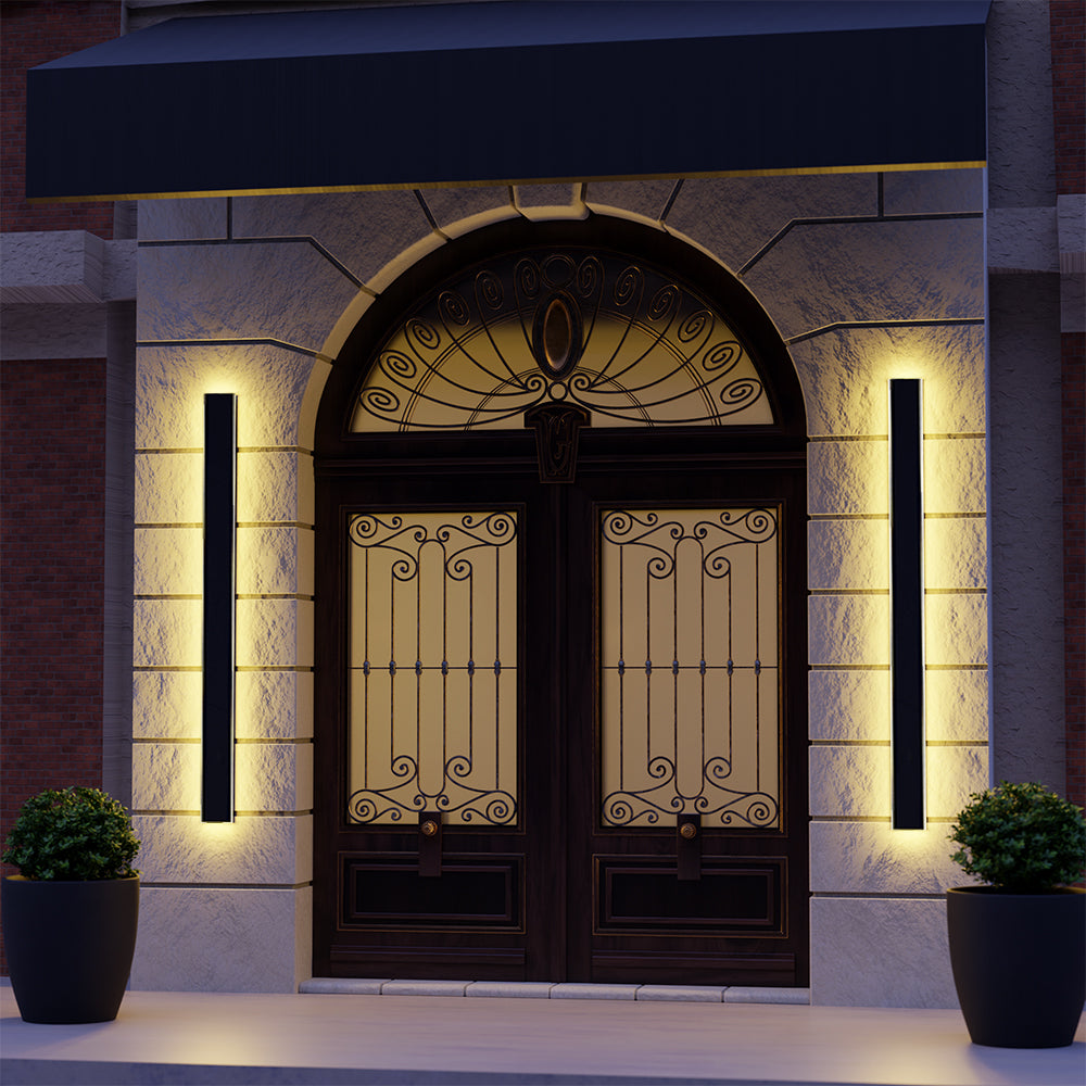 Edge Ripple Minimalist Linear Metal Outdoor Wall Lamp, Black, Balcony/Terrace