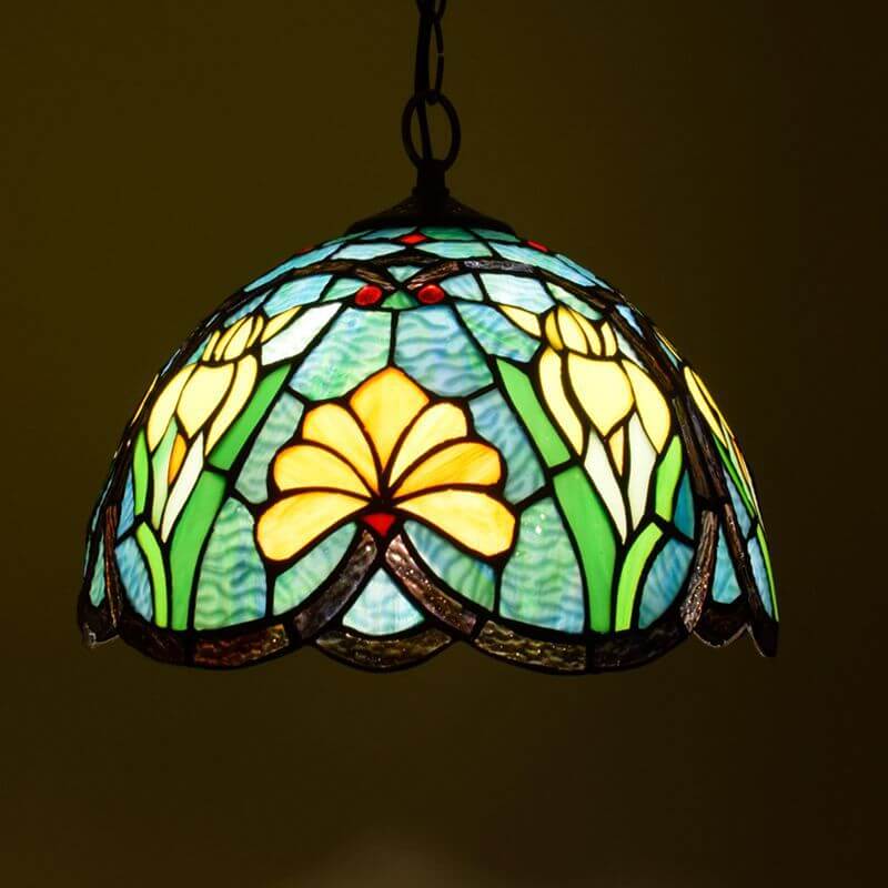 Eryn Vintage Colorful Flowers Stained Glass Pendant Light Bedroom