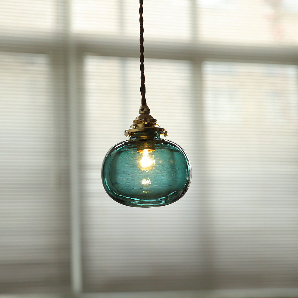 Hailie Retro Oval Glass/Metal Pendant Light, Green/Clear/Blackish Green