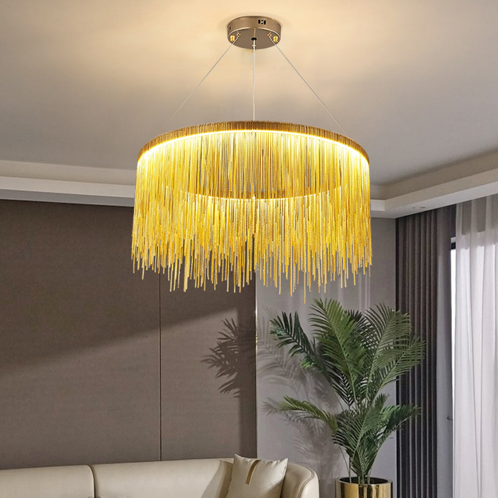Colon Tassel Chain Art Deco Pendant Light, Silver/Gold, Living Room/Hall