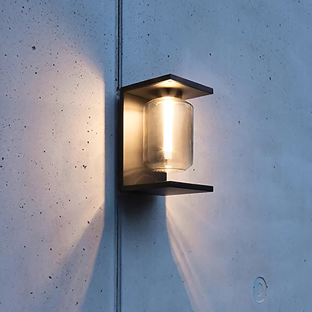 Orr Modern Rectangular Metal/Glass Lantern Solar Outdoor Waterproof Wall Lamp，Black/Gray