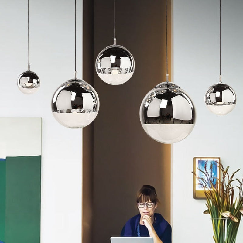 Hailie Industrial Round Metal Glass Pendant Light Living Room