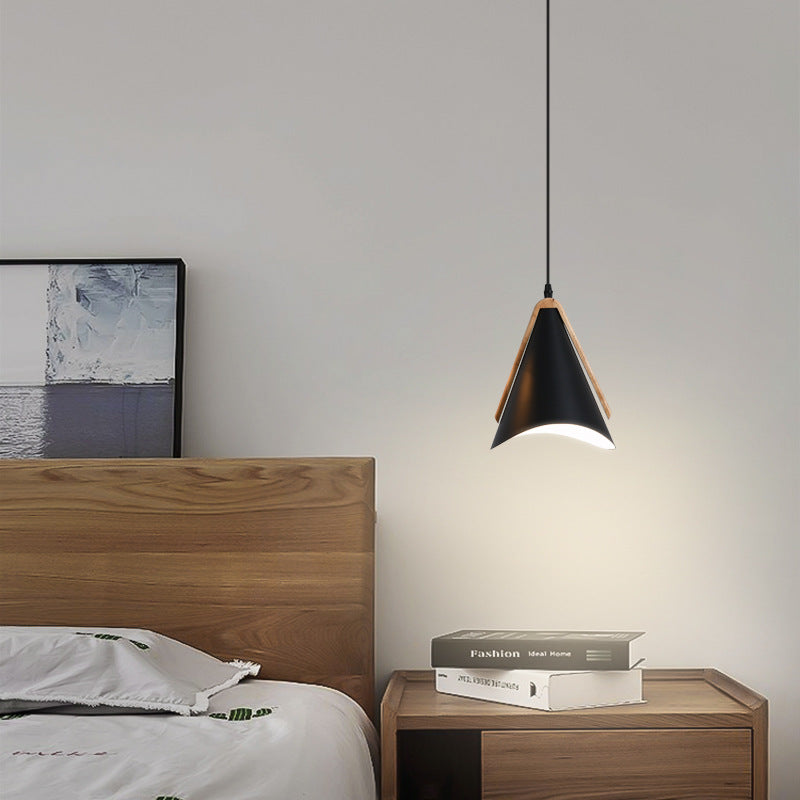 Morandi Modern Cone Pendant Light, Wood/Metal