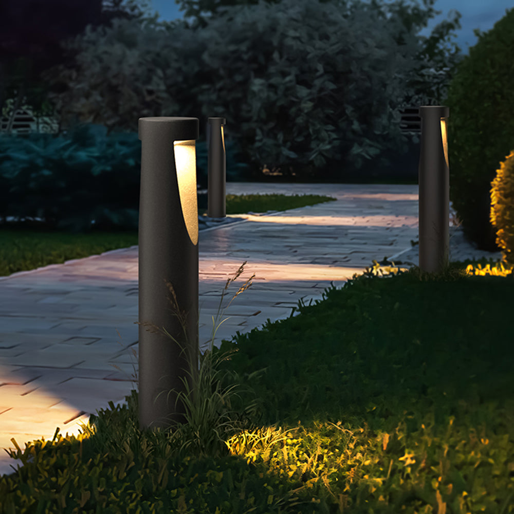 Pena Contemporary Metal Cylindrical Hollow Outdoor Path Light, Black