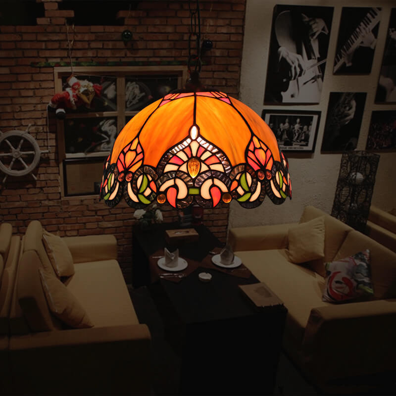 Eryn Vintage Dome Pendant Light Orange Stained Glass Living Room
