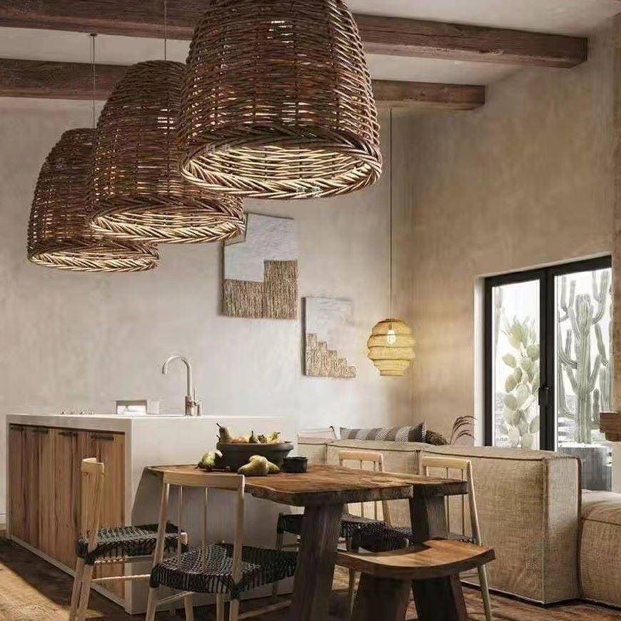 Muto Vintage Rustic LED Pendant Light Rattan Living Room Bedroom