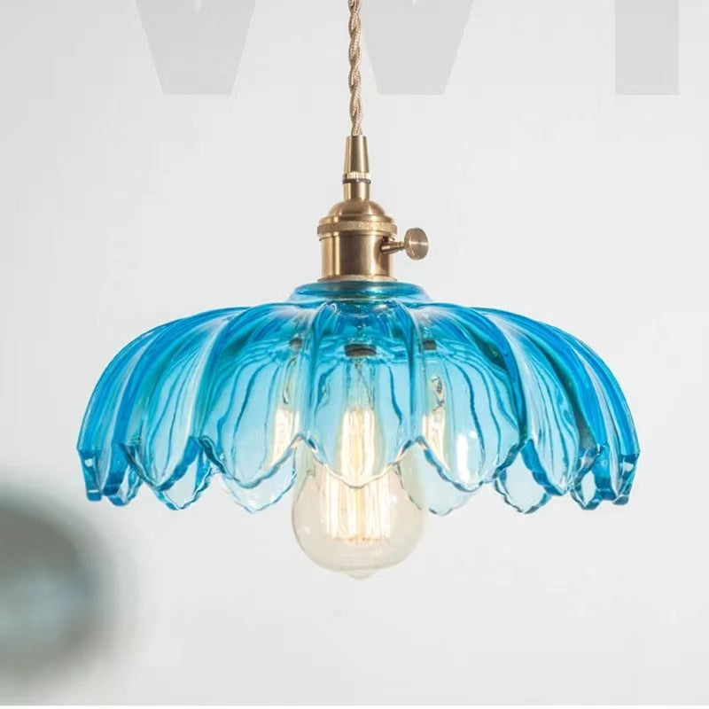 Hailie Retro LED Flower Pendant Light Glass Metal Dining Room