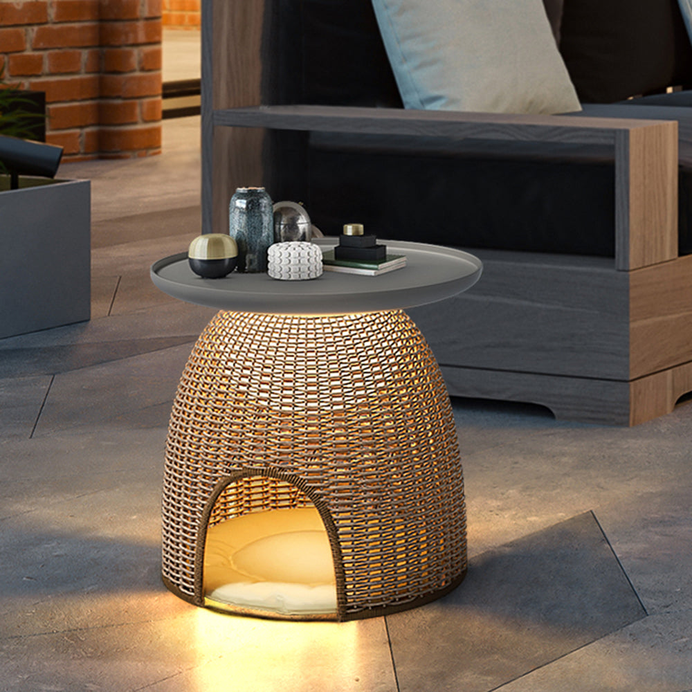Ritta Natural Solar Metal/Rattan Outdoor Floor Lamp/Table, Log Color