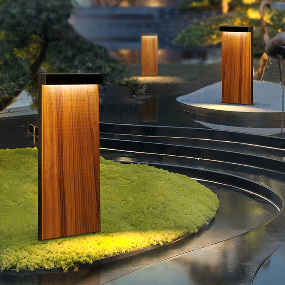 Orr Modern Metal Rectangular Outdoor Path Light, Wood