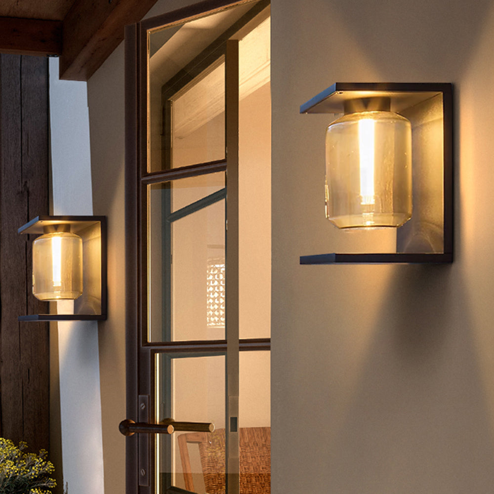 Orr Modern Rectangular Metal/Glass Lantern Solar Outdoor Waterproof Wall Lamp，Black/Gray