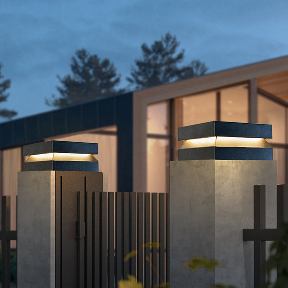 Riley Modern Concave Metal Black Outdoor Lamps, Solar