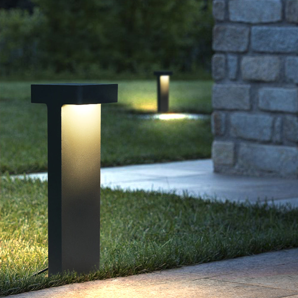 Pena Modern Metal T-Shaped Solar Outdoor Path Light, Black