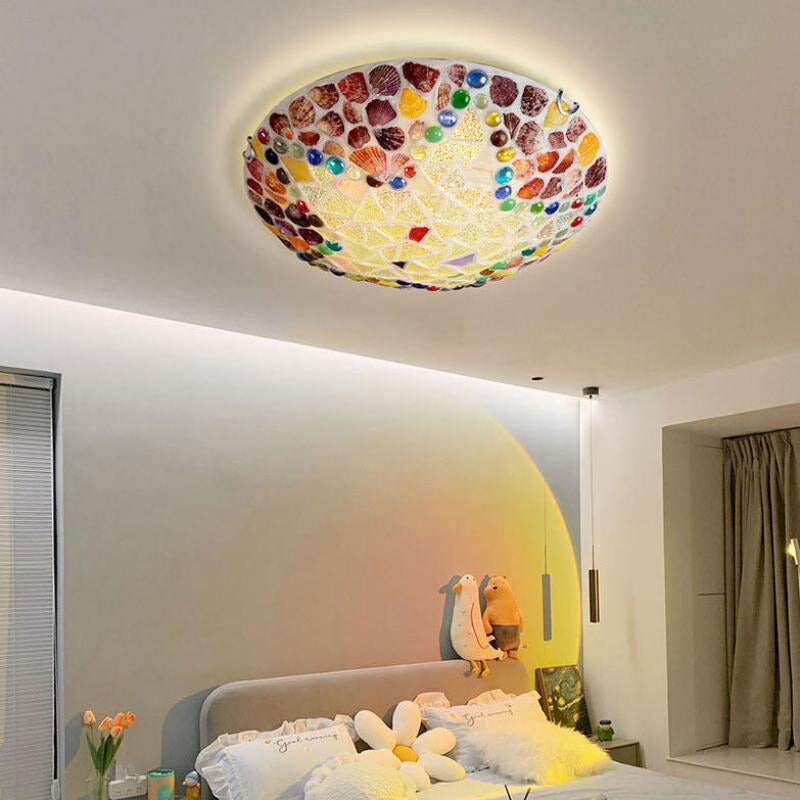 Eryn Rustic Flush Mount Ceiling Light Colorful Glass Metal Living Room