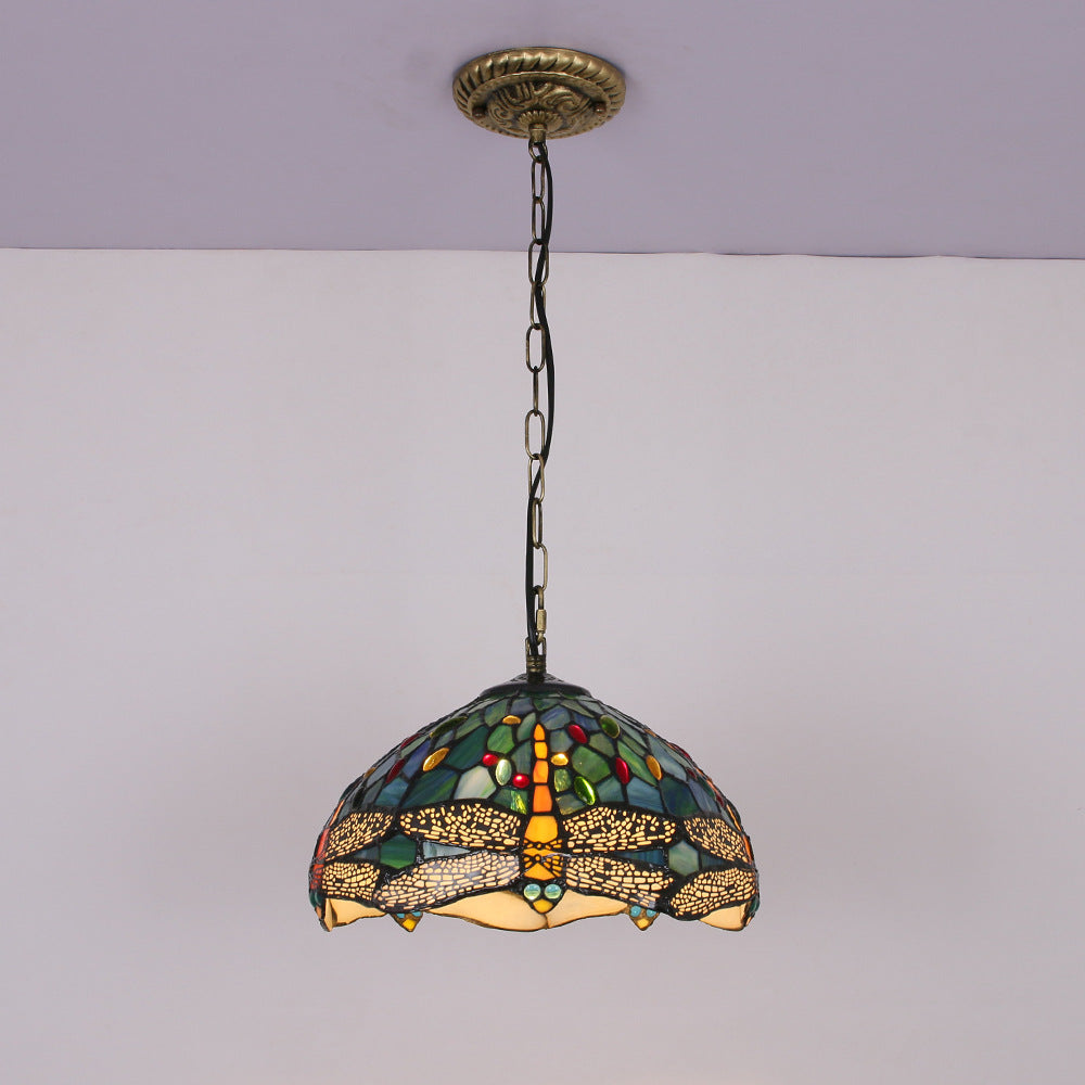 Eryn Vintage Pendant Light Stained Glass Metal Bowl Living Room