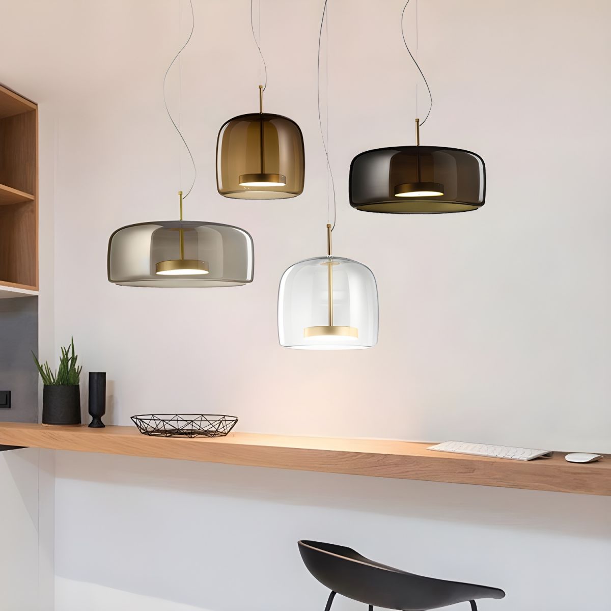 Minimalist Cylindrical Metal/Glass Pendant Light, Kitchen