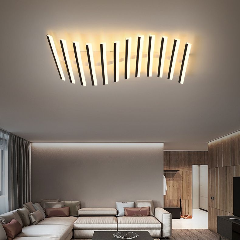 Quinn Flush Mount Ceiling Light Linear Modern, Metal, Black, Living Room