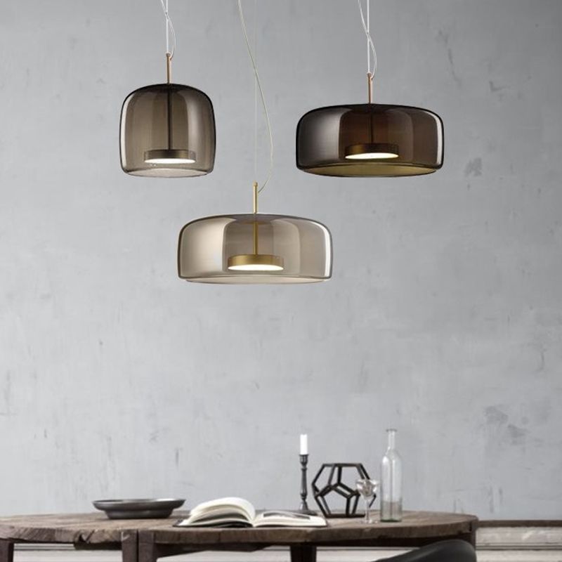 Minimalist Cylindrical Metal/Glass Pendant Light, Kitchen