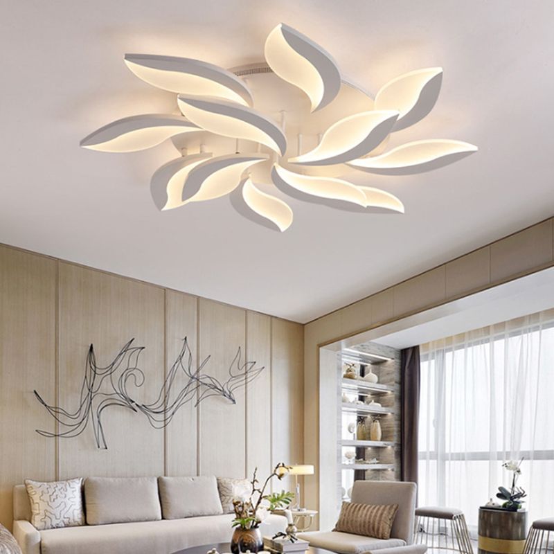 Hana Minimalist Art Deco Flower Flush Mount Ceiling Light, White, Living Room