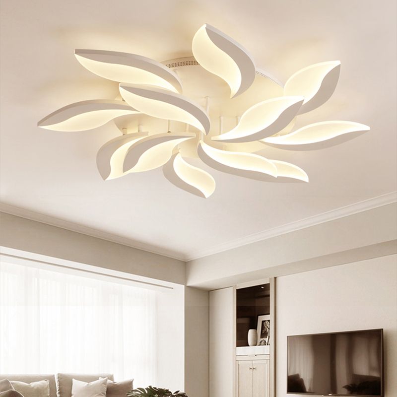 Hana Minimalist Art Deco Flower Flush Mount Ceiling Light, White, Living Room