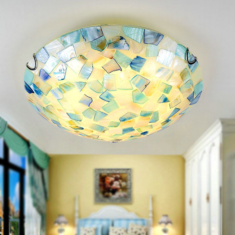 Morandi Modern Semi-Globe Metal/Shell LED Flush Mount Ceiling Light, White/Blue/Orange