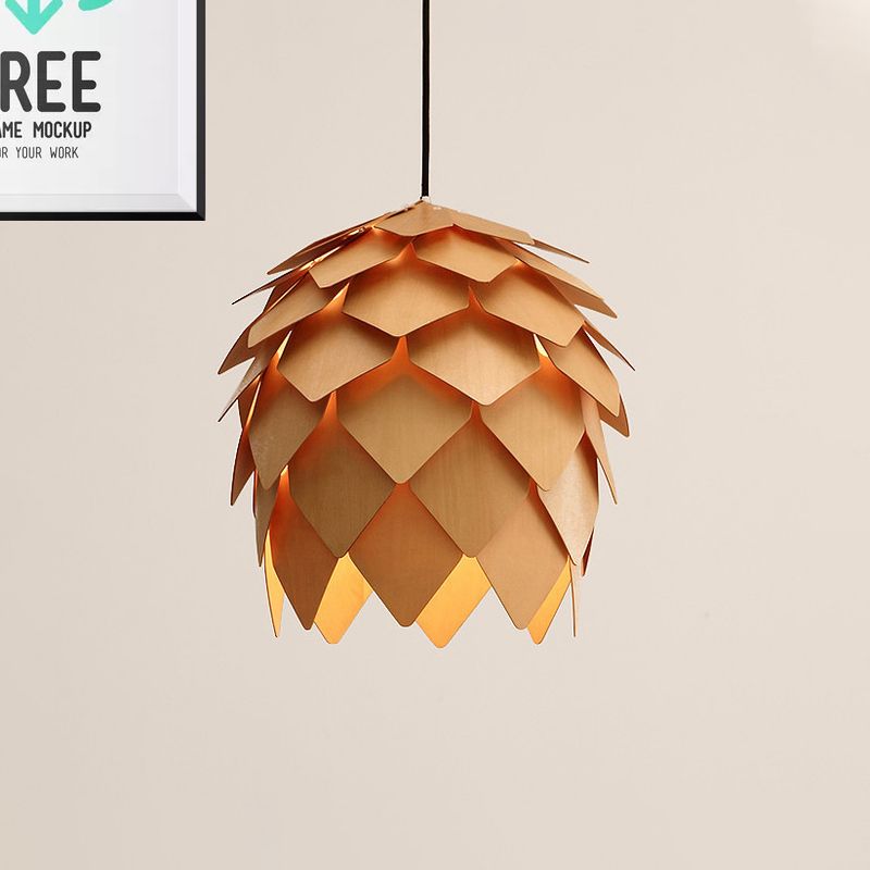 Ozawa Designer Pinecone Shape Wood Pendant Light Living Room