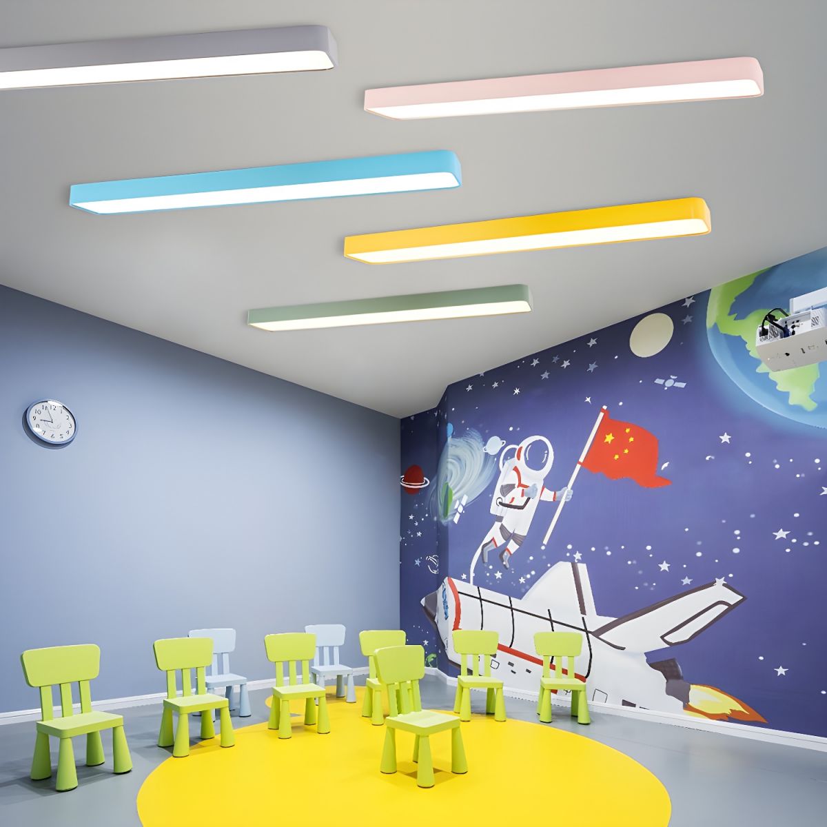 Edge Modern Linear Colorful Ceiling Light, Children Bedroom