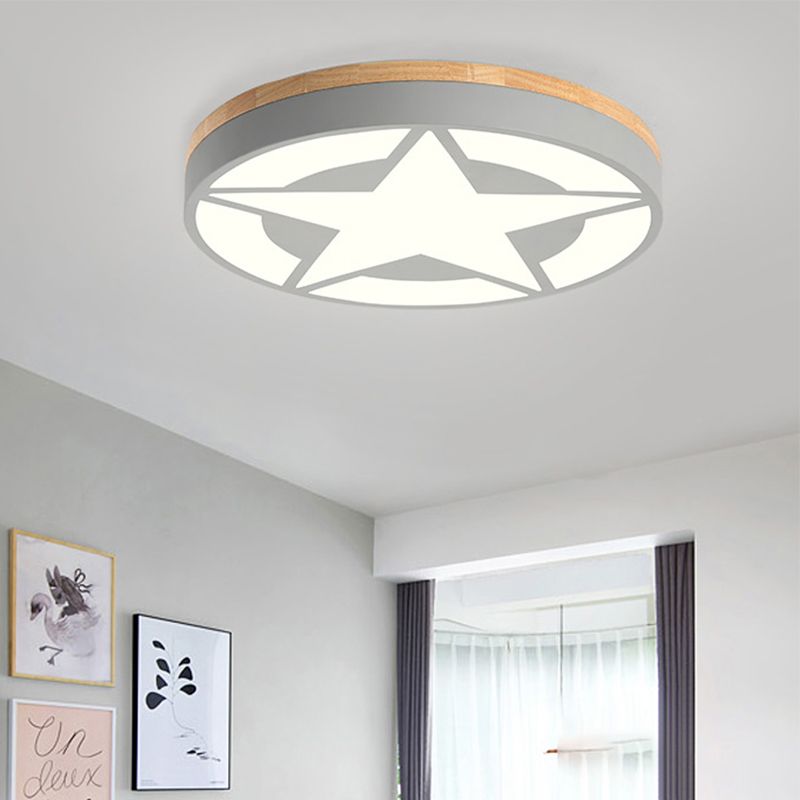 Quinn Modern Round Star Acrylic Wood Flush Mount Ceiling Light