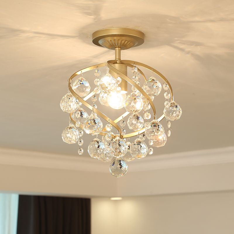 Marliyn Luxury Globe Crystal Semi-Flush Mount Ceiling Light, Brass