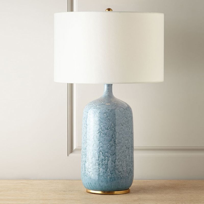 Sano Modern Drum Ceramic/Fabric Table Lamp, Blue