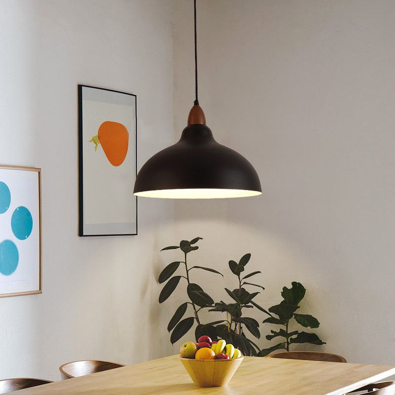 Morandi Modern Bowl-shaped Metal Pendant Light, Black/White