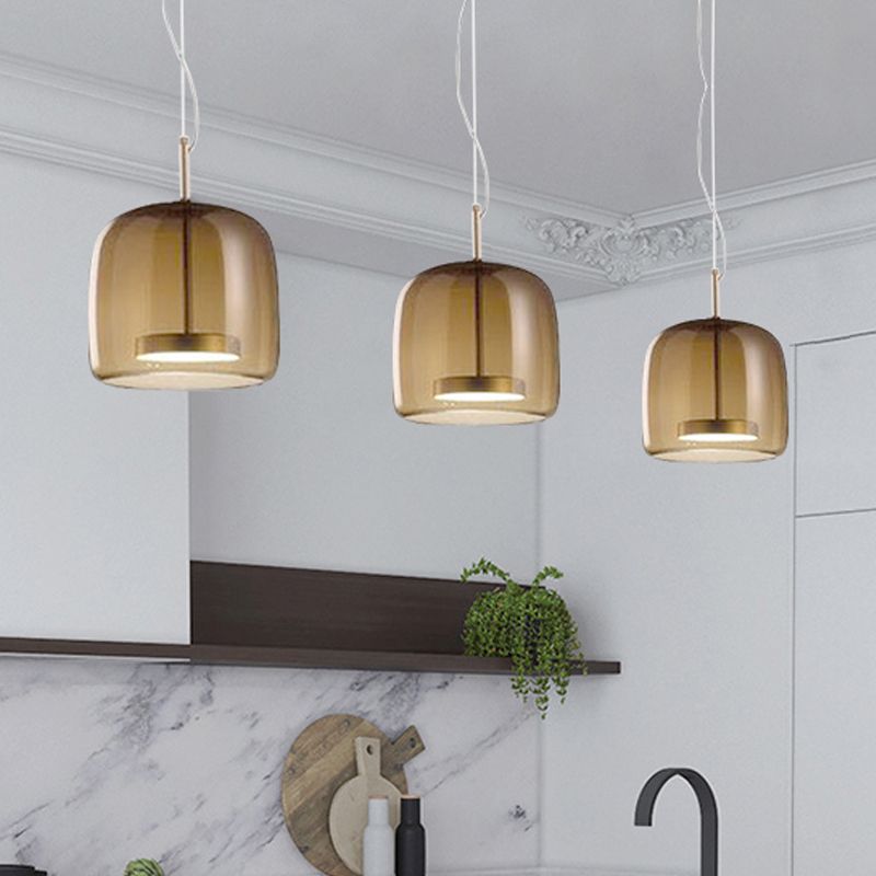 Minimalist Cylindrical Metal/Glass Pendant Light, Kitchen