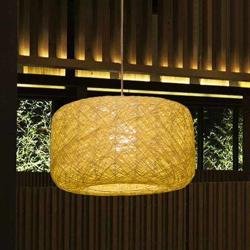 Natural Cylindrical Lantern Rattan Pendant Light, Hallway