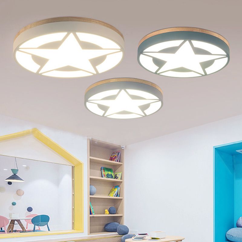 Quinn Modern Round Star Acrylic Wood Flush Mount Ceiling Light