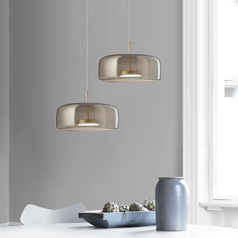 Minimalist Cylindrical Metal/Glass Pendant Light, Kitchen