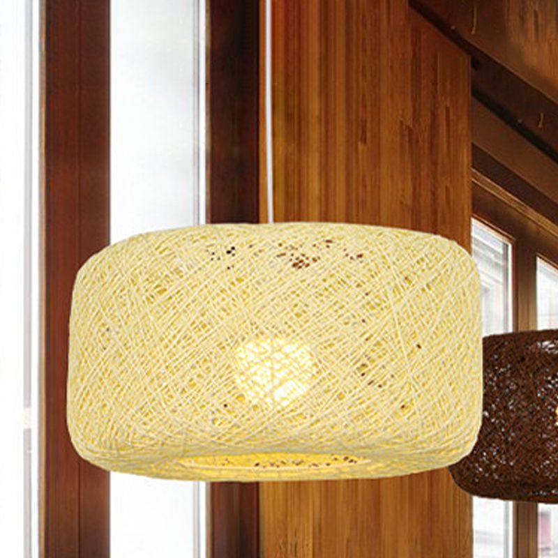 Natural Cylindrical Lantern Rattan Pendant Light, Hallway