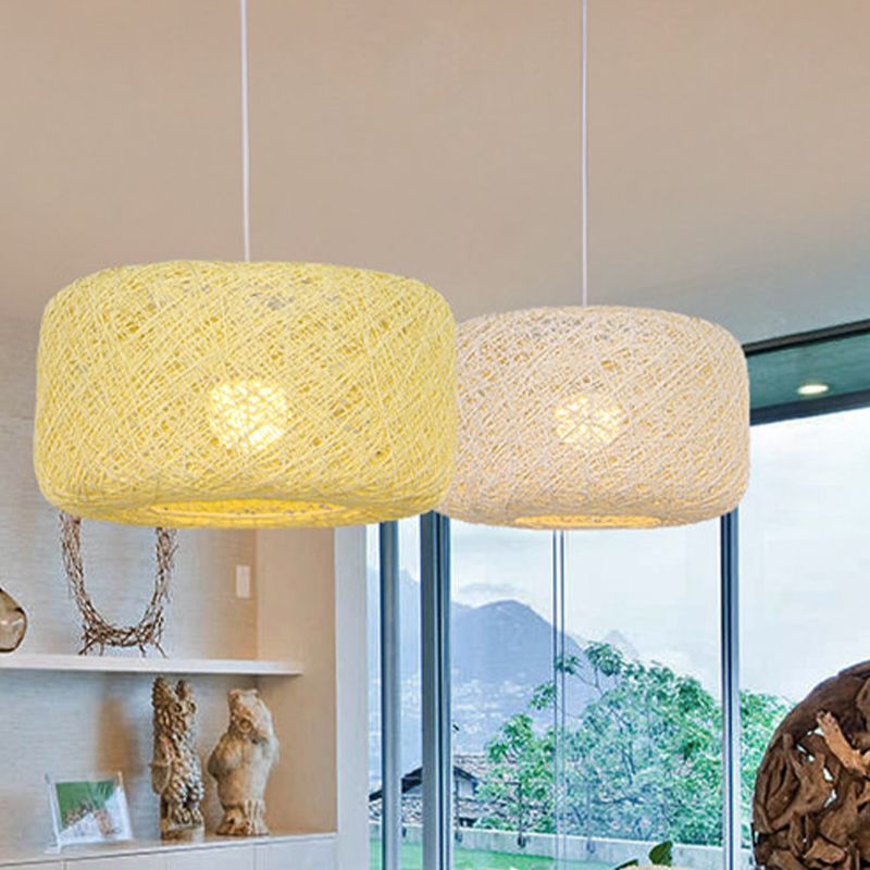 Natural Cylindrical Lantern Rattan Pendant Light, Hallway