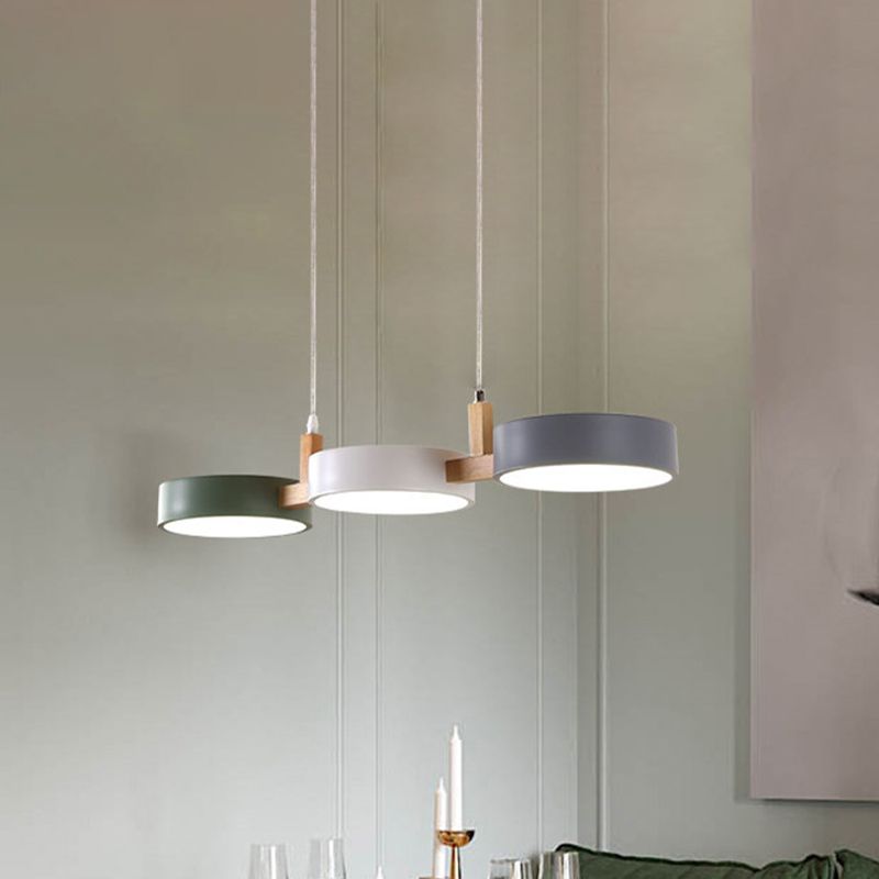 Morandi Modern Pendant Light White Green Gray Metal  Wood Living Room