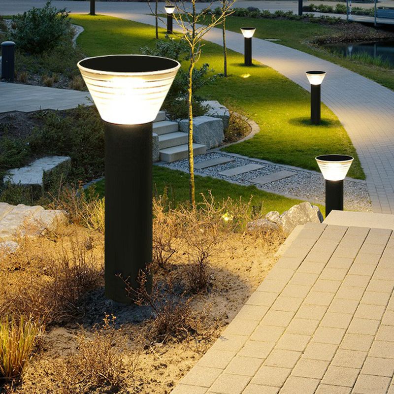 Pena Modern Metal Conical Solar Outdoor Bollard Light, Black