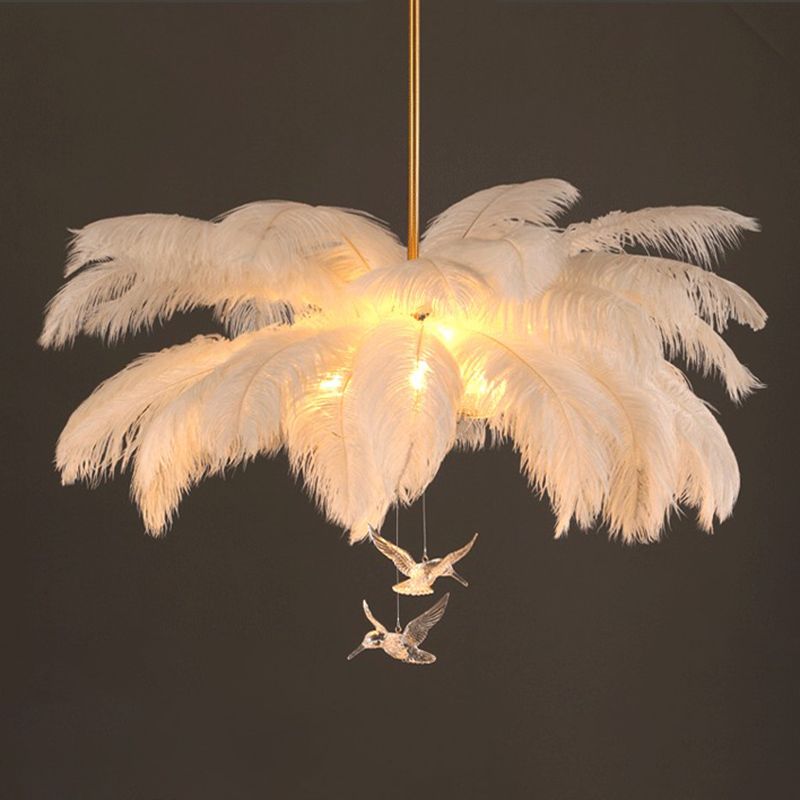 O'Moore Ostrich Contemporary Elegant Feather Chandelier, White