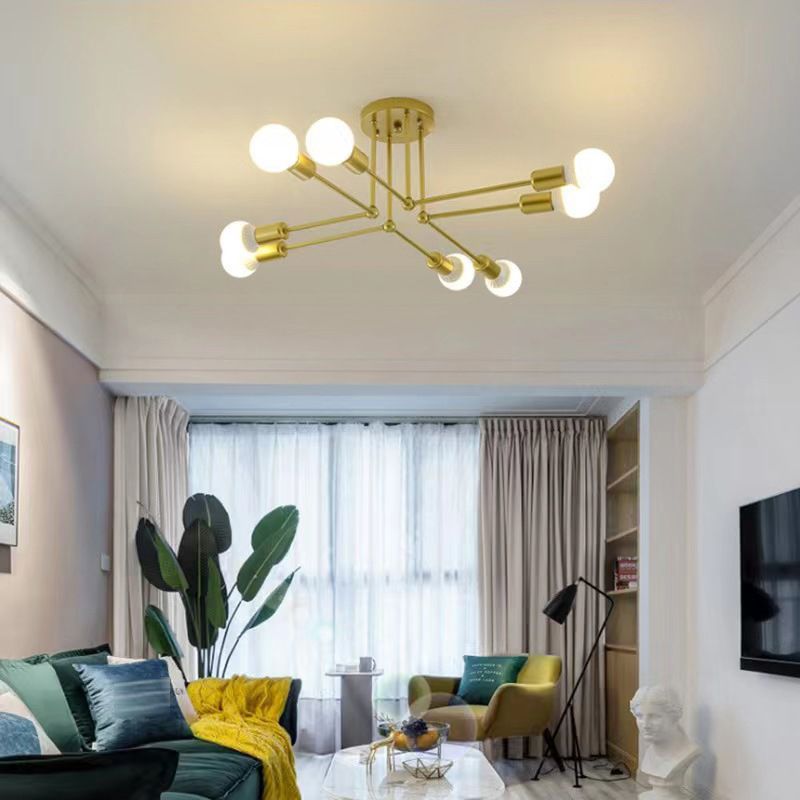 Valentina Flush Mount Ceiling Lights Linear Industrial, Metal/Glass, Black/White/Gold, Bedroom
