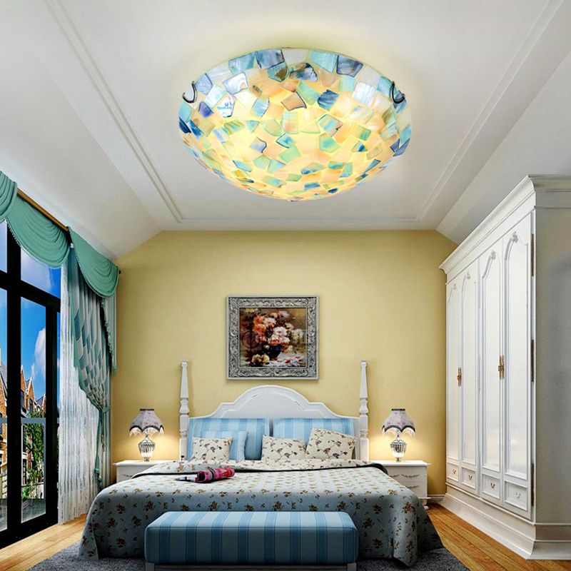 Morandi Modern Semi-Globe Metal/Shell LED Flush Mount Ceiling Light White/Blue/Orange