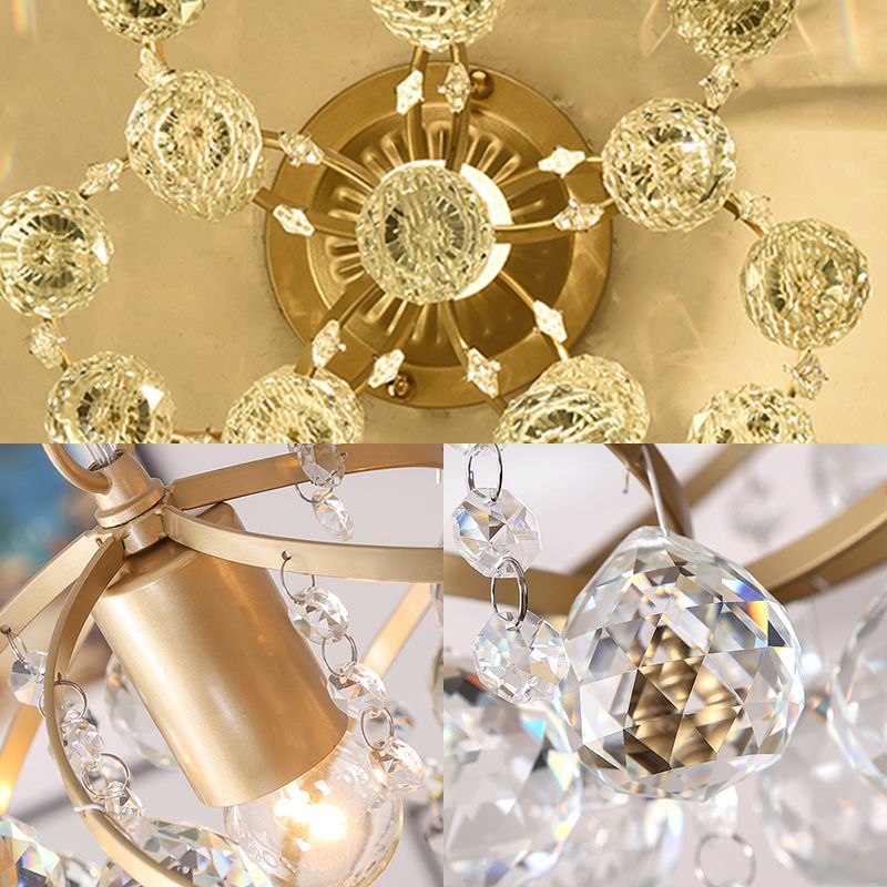 Marliyn Luxury Globe Crystal Semi-Flush Mount Ceiling Light, Brass