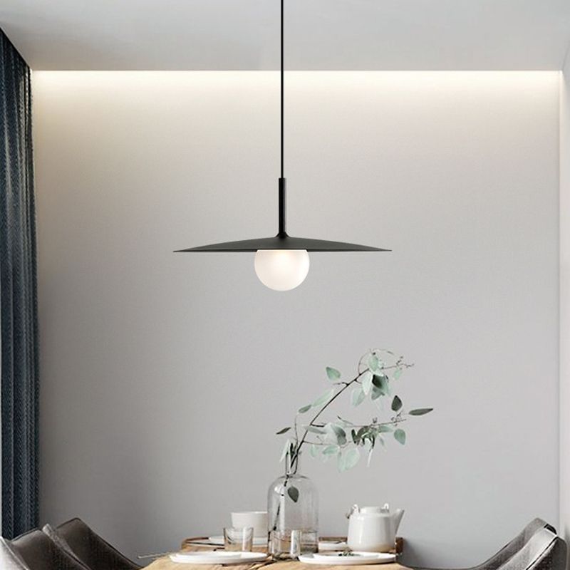 Carins Modern Dish-shaped Metal Pendant Light, Black/White/Grey