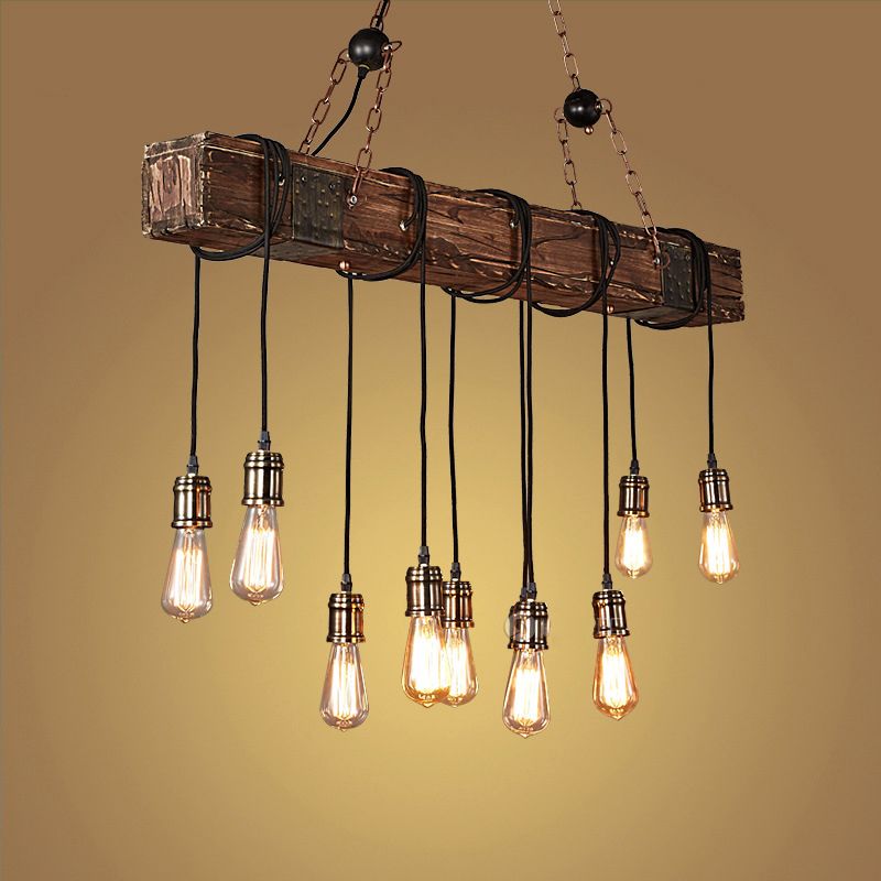 Alessio Linear Retro Wood Pendant Light, Bronze