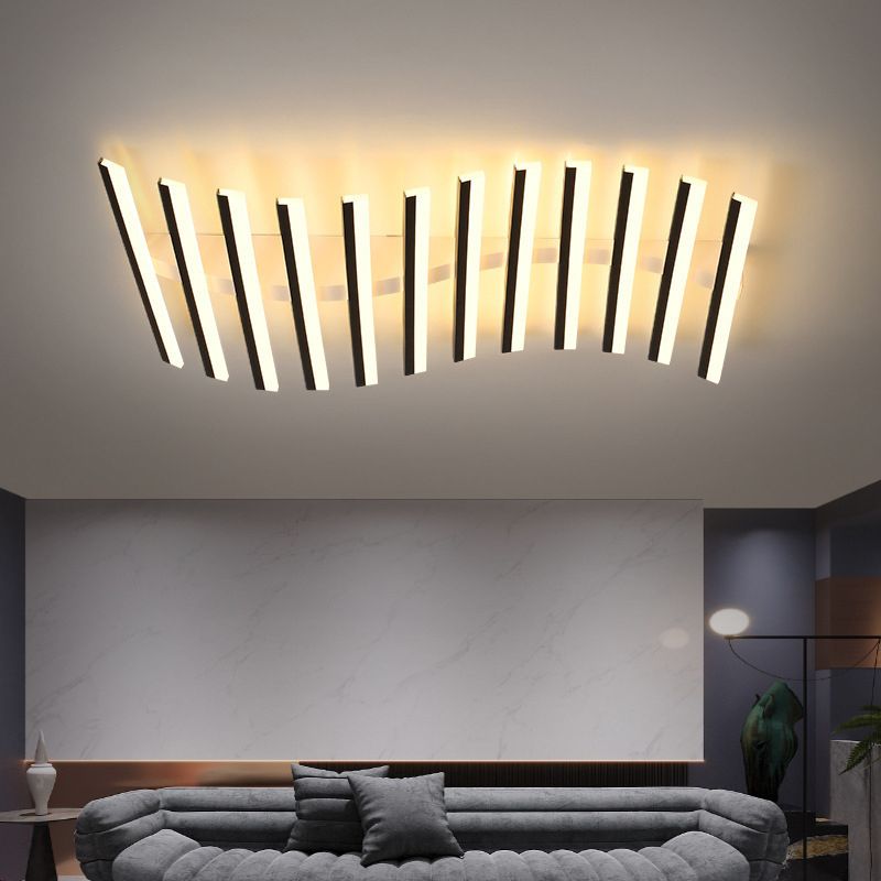 Quinn Flush Mount Ceiling Light Linear Modern, Metal, Black, Living Room