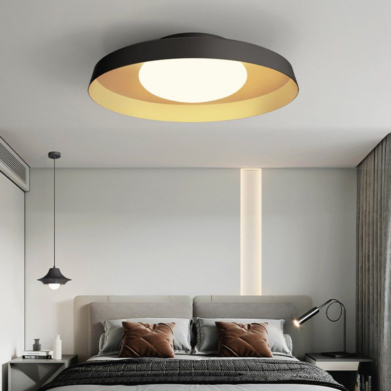 Carins Flush Mount Ceiling Light Round Retro, Metal/Acrylic, White/Black, Bedroom
